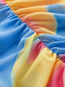 SHEIN ICON 大碼滿版印花小高領前收褶T恤 - 彩色 - 查看 3