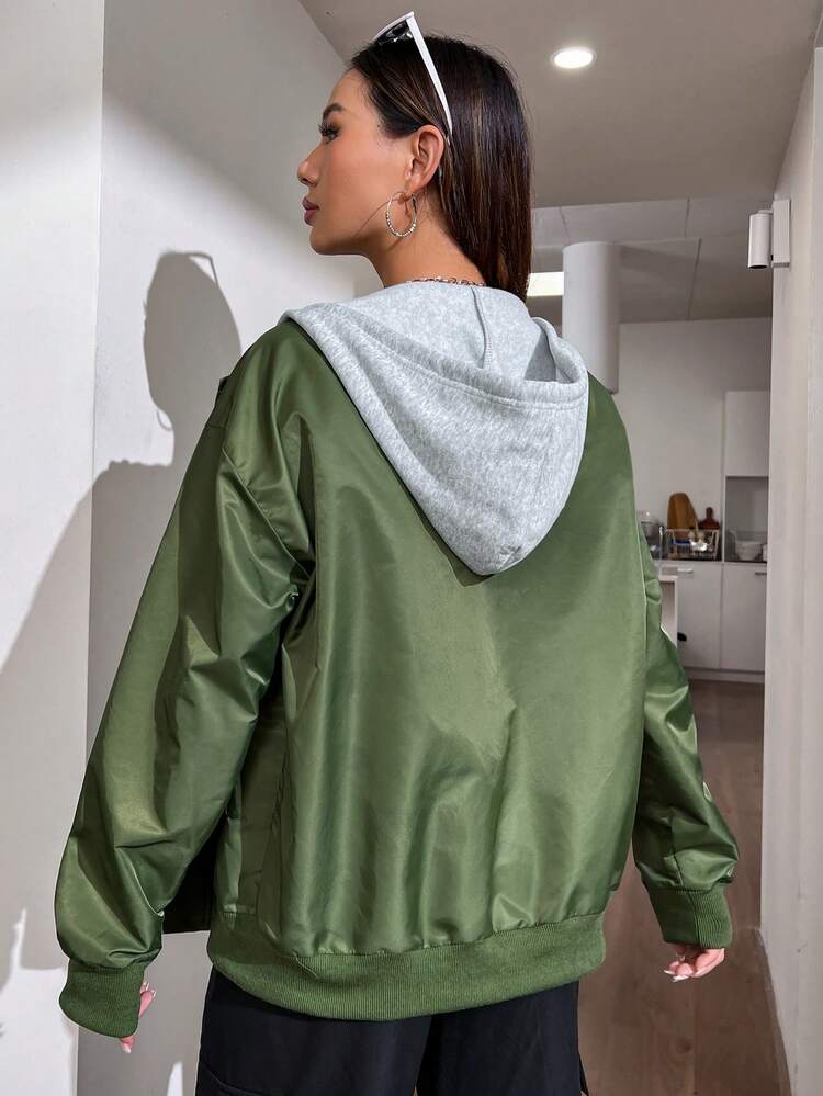 Snap Button Up 2 In 1 Hooded Jacket