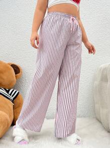 SHEIN EZwear Pantalones De Talla Grande Para Mujer De Pierna Ancha Con Cordón Y Raya Colorida Y Ajuste Suelto - Multicolor - Ver 3