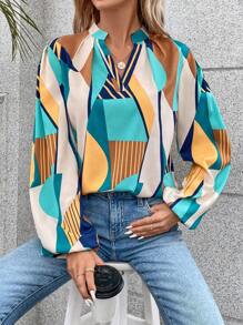 SHEIN Frenchy Women's All Over Printed Geometric Pattern Shirt
