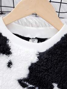 SHEIN 女小童奶牛圖案法蘭絨衛衣洋裝 - 黑與白 - 查看 4