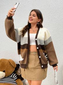 SHEIN EZwear Đúng mốt Kích thước lớn Khối màu Áo len Mở - Nhiều màu - Xem 1