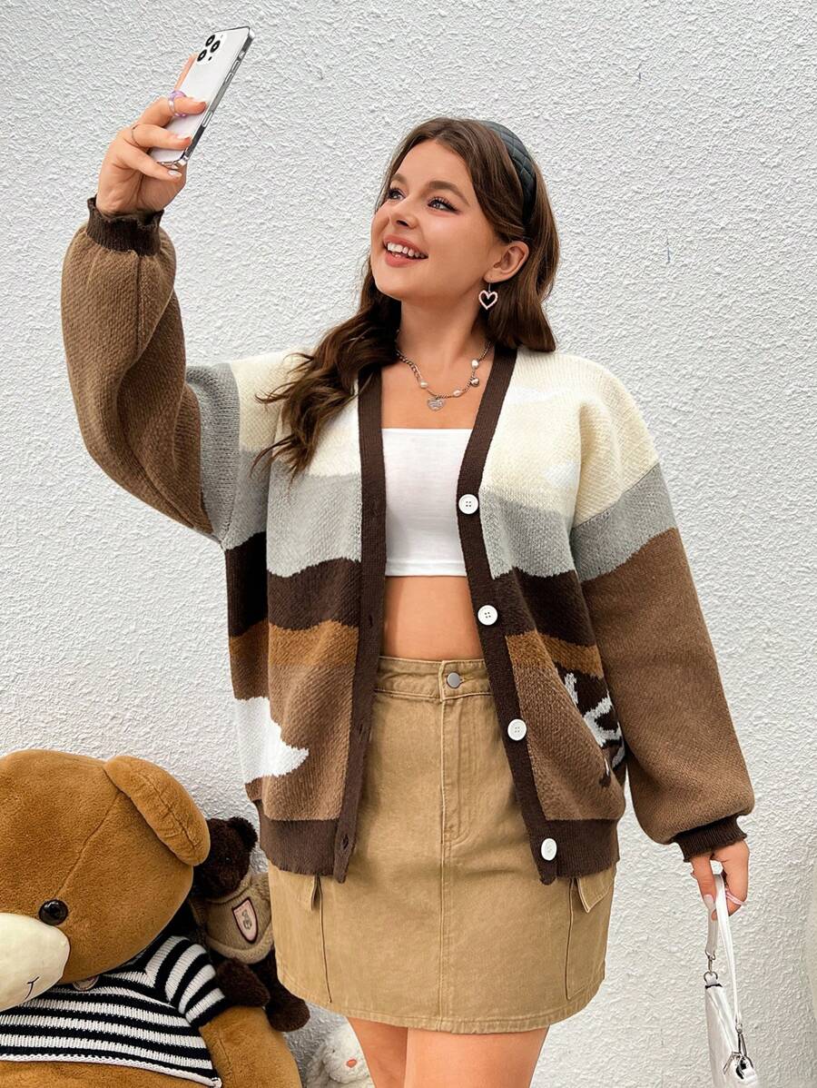 SHEIN EZwear Đúng mốt Kích thước lớn Khối màu Áo len Mở - Nhiều màu - Xem 1