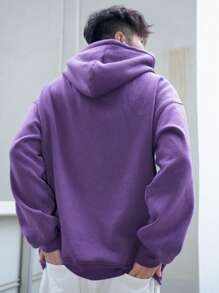 DAZY Nam Đồ họa Chữ cái Túi kangaroo Dây rút Hoodie - Màu tím - Xem 2