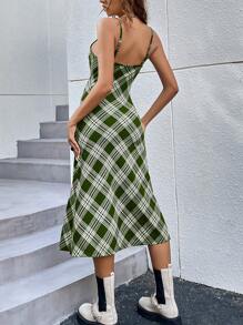 SHEIN Clasi Plaid Print Cami Dress - Green - View 2