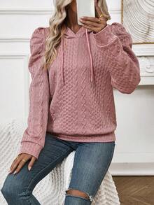 EMERY ROSE Puff Sleeve Drawstring Hoodie