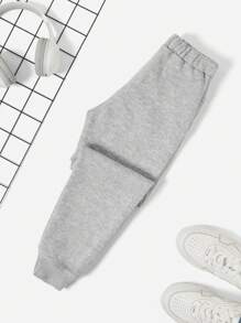 RueChic Tween Boy Letter Graphic Thermal Lined Sweatpants - رمادي - مشاهدة 2