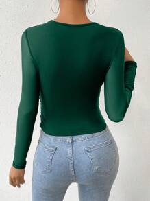 Allurite 素色交叉圍裹上衣 - 墨綠色 - 查看 2