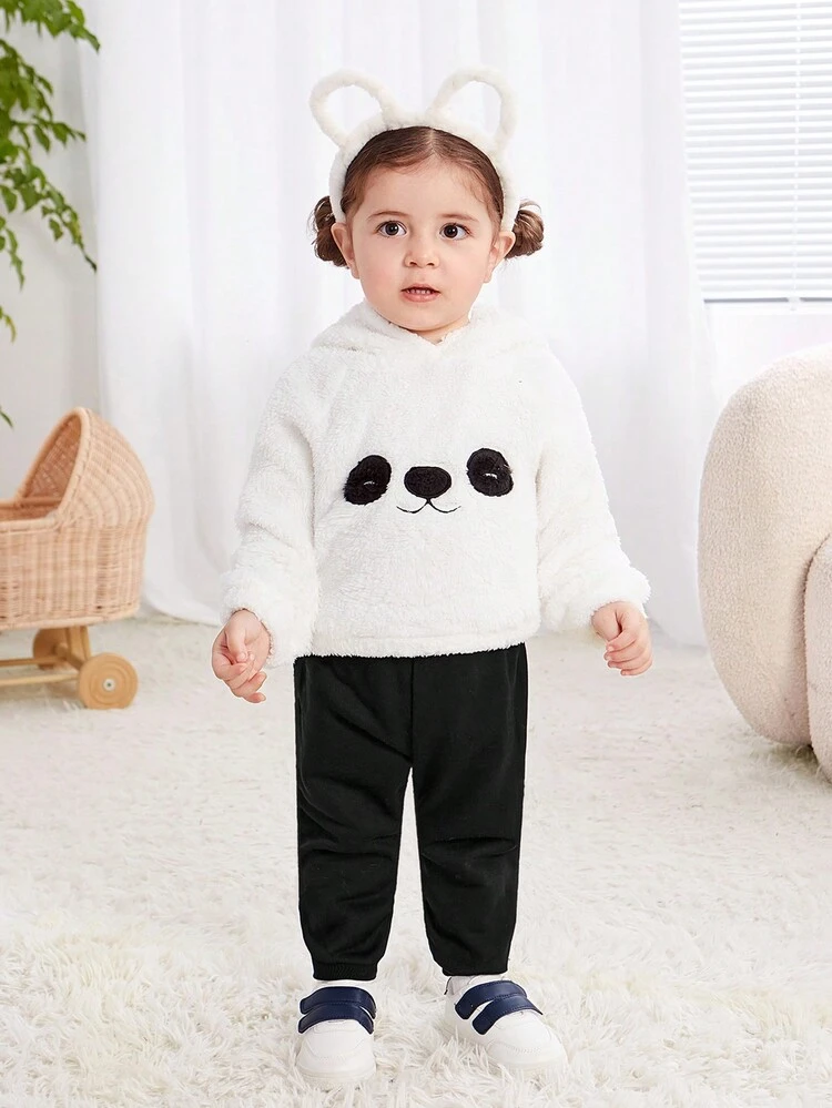 SHEIN Sudadera con mangas raglán y bordado de dibujos animados para bebé niña, sin pantalón de chándal - Blanco - Ver 5