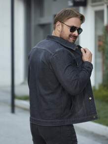 Manfinity Homme 男士側口袋牛仔外套 - 黑色 - 查看 4