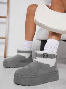 SHUZIA Buckle Decor Flatform Warm Ankle Boots - Grey - View 3
