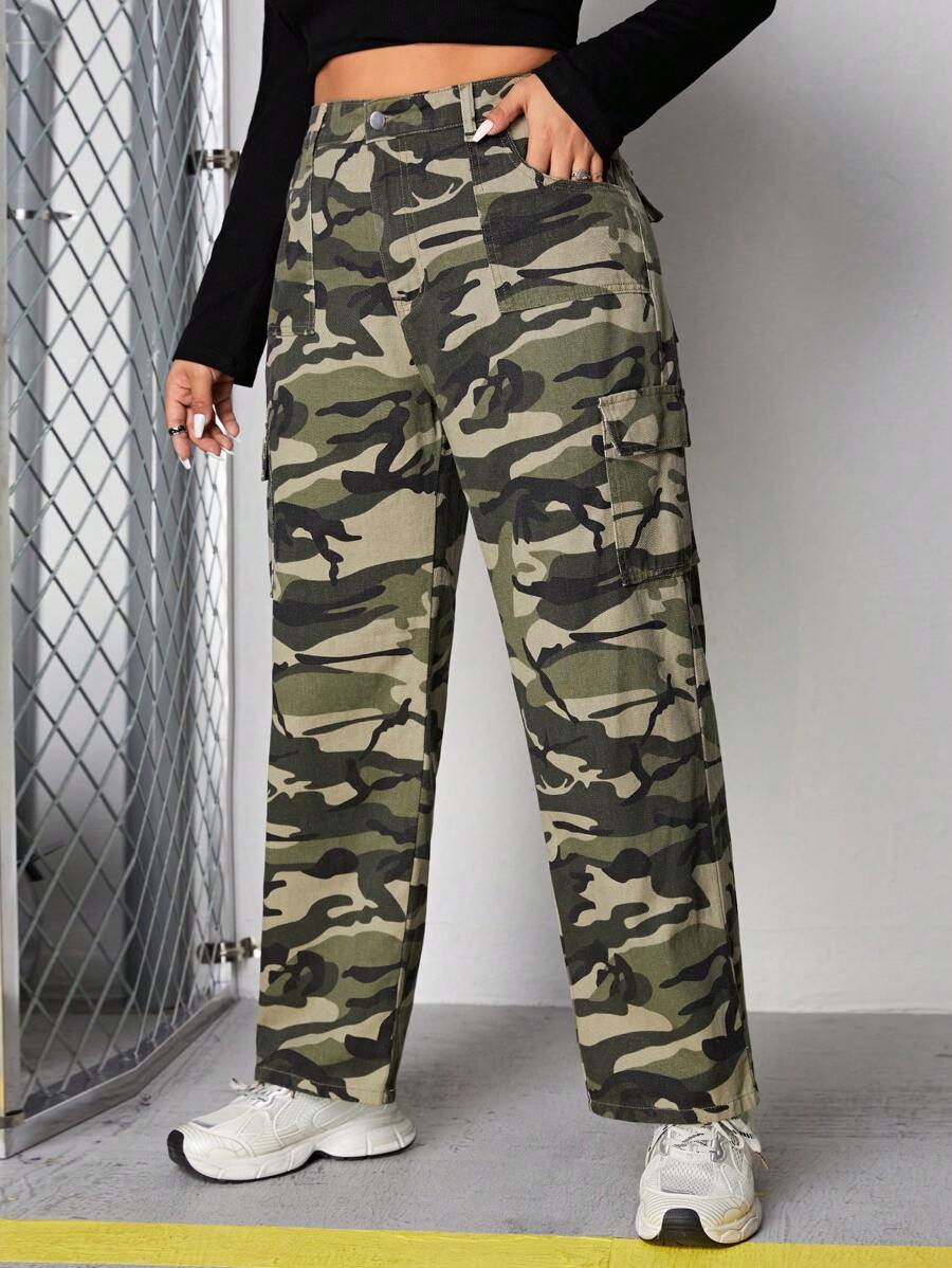 SHEIN EZwear Hơn Camo In Túi nắp bên cạnh Quần jean chở hàng - Nhiều màu - Xem 1