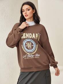 Mulvari 1入組字母圖案落肩袖運動衫 - 巧克力棕 - 查看 6