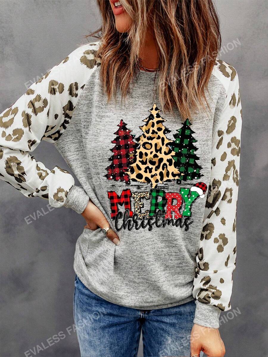 Christmas Print Raglan Sleeve Sweatshirt