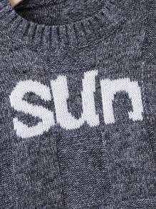 SHEIN Tween Boy Letter Pattern Marled Knit Sweater - Dark Grey - View 6