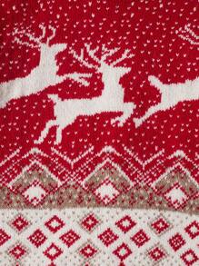 RueChic Men Christmas Elk & Geo Pattern Sweater - Red - View 6