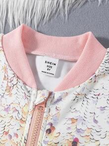 SHEIN Tween 女童运动衫棒球夹克和亮片效果吊带连衣裙 2 件/套 - 粉色 - 查看 7