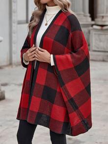 EMERY ROSE Buffalo Plaid Pattern Batwing Sleeve Cardigan - Multicolor - View 4