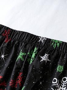 SHEIN LUNE 大碼雪花圖案闊腿褲 - 黑色 - 查看 4