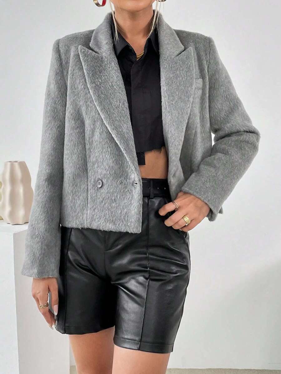 SHEIN Essnce Women's Double Breasted Blazer - Dark Grey - View 1