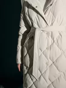 Anewsta Abrigo acolchado con capucha de color liso informal para mujer en invierno - Albaricoque - Ver 6