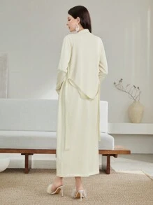 Modelyn Váy len Cami trơn và áo khoác Cardigan không có thắt lưng - Màu be - Xem 2