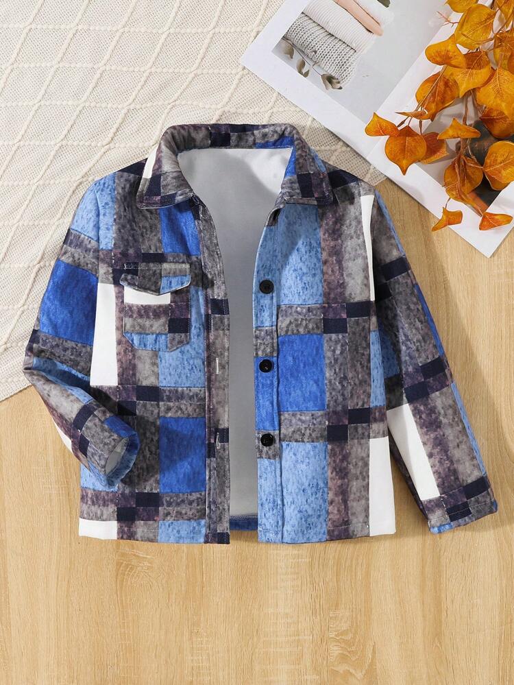 Tween Boy Plaid Print Flap Pocket Coat Without Tee