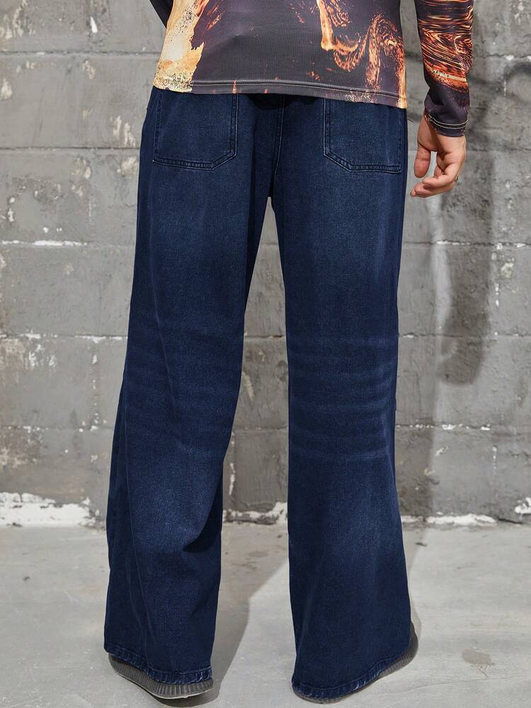 Loose Fit Men's Distressed Wide Leg Jeans Without Belt
