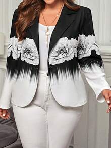 加花印花翻領單扣西裝外套 - 黑與白 - 查看 6