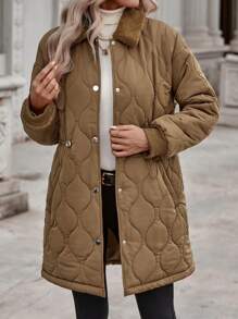 EMERY ROSE 羊絨領口落肩袖絎縫外套 - 摩卡棕 - 查看 5