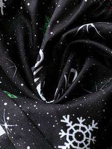 SHEIN LUNE 大碼雪花圖案闊腿褲 - 黑色 - 查看 5