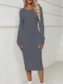 SHEIN LUNE Vestido De Jersey De Mujer - Gris Oscuro - Ver 5