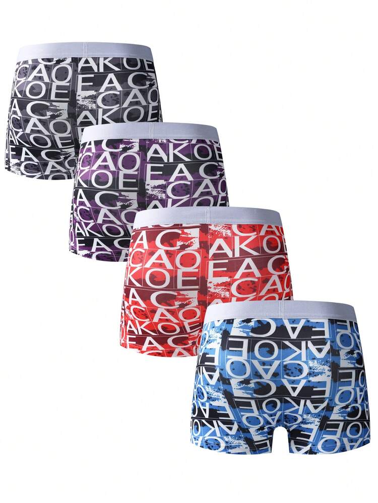 Men's Funny Cute Multicolor Knitted Fabric Trunks With Random Print Tape Details Medium Stretch