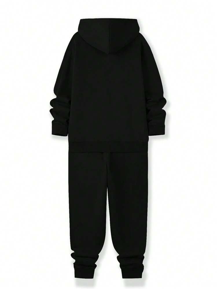 Men Letter Graphic Kangaroo Pocket Drawstring Hoodie & Sweatpants