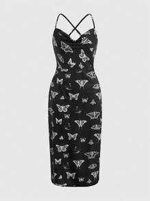 Kelsey Wilson Studio Motyl Nadrukowany Pasek krzyżowy Sukienka na ramiączkach