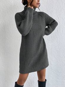 EURMUSE Áo cao cổ Tay Raglan Đầm Áo len - Màu xám đen - Xem 4