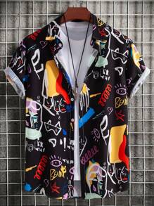 Manfinity EMRG Men Graffiti Print Shirt Without Tee - Black - View 1