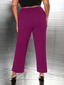 SHEIN SXY Celana Ukuran Plus Kontras Sequin Berlian buatan Plain Pesta - Red Violet - View 2