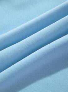 SHEIN EZwear Letter & Spider Graphic Thermal Lined Drawstring Hoodie - Blue - View 5