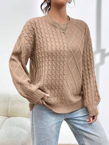 SHEIN Unity Xoắn Dan Thả vai Áo len - màu nâu - Xem 3