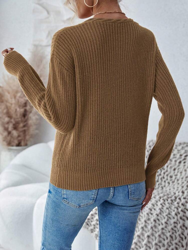 Solid Drop Shoulder Knit Pullover Fall Winter Sweater