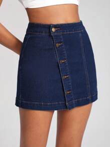 VERO DIAZ Nút phía trước Váy Denim - Màu xanh lam - Xem 5