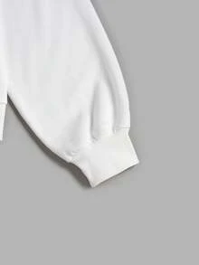 SHEIN EZwear 大码人像及标语图案拉链卫衣 - 白色 - 查看 2