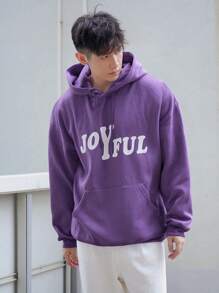 DAZY Nam Đồ họa Chữ cái Túi kangaroo Dây rút Hoodie - Màu tím - Xem 5