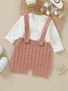 Baby Boy Solid Knit Jumpsuit Without Sweater - Pink - View 1