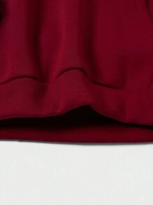 RueChic Hombres Capucha térmica con estampado de letra y dibujos animados con bolsillo de canguro - Rojo - Ver 5