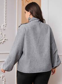 Modelyn Plus Size Blouse With Lantern Sleeves, Front Tie And Button Detail - Apricot - View 2