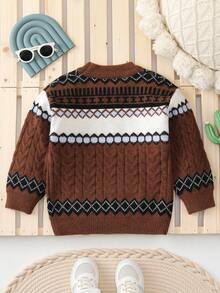 Toddler Boys' Round Neck Sweater - Coffee Brown - View 2