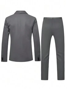 Manfinity AFTRDRK 男士青果領側結細節西裝套裝 - 深灰色 - 查看 2