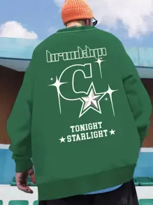 Manfinity Homme Men Star & Slogan Graphic Sweatshirt - Green - View 4